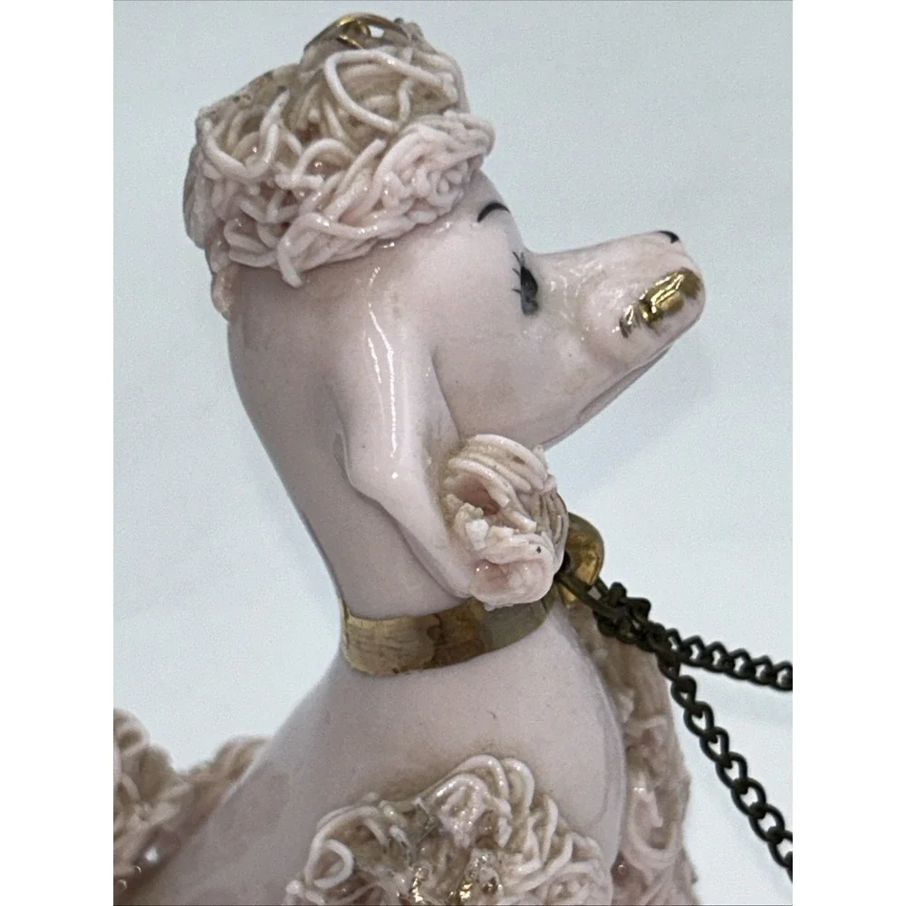 Vintage Napco Pink Spaghetti Poodle Mom and Two Puppies Ceramic Figurines